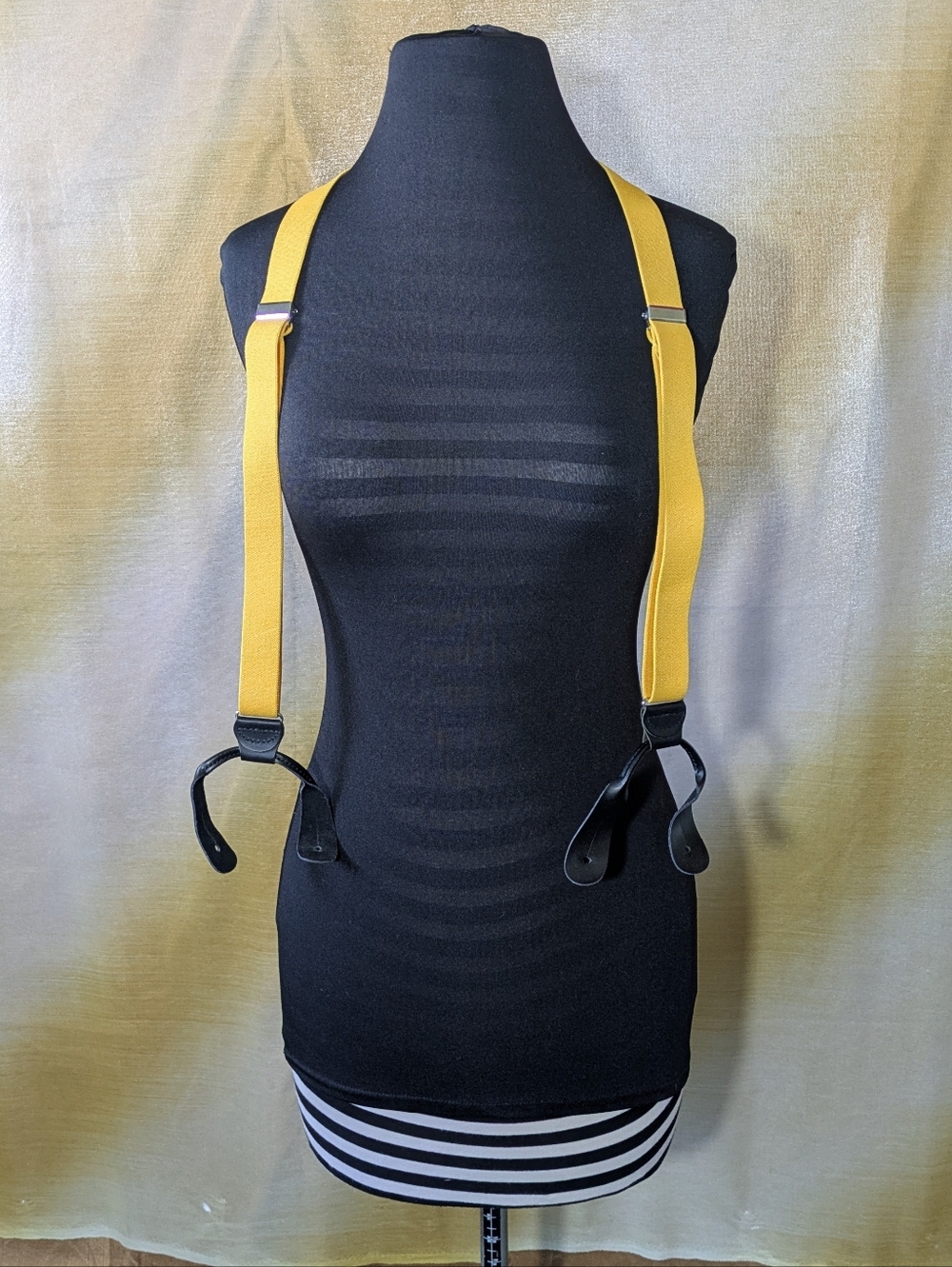 Yellow Suspenders with Leather Button On Attachment